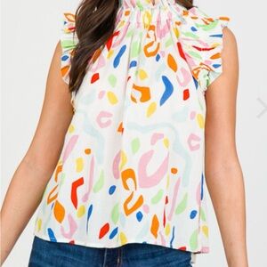 THML Colorful Women's Ruffle Sleeve Top